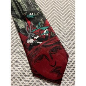 Dude Fashion Vintage Looney Tunes Bugs Bunny Daffy Duck Statue Liberty Silk Tie